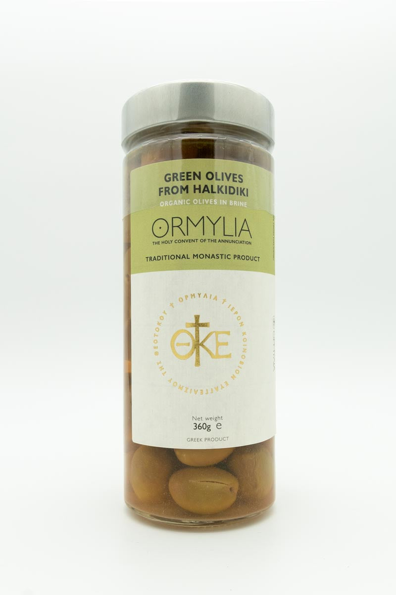 Grüne Halkidiki-Oliven in Salzlake – Kloster Ormylia 360 g